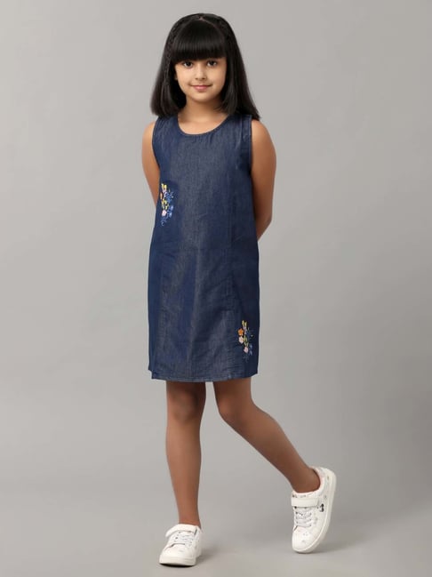 Under Fourteen Only Kids Blue Cotton Embroidered Dress-picture-26