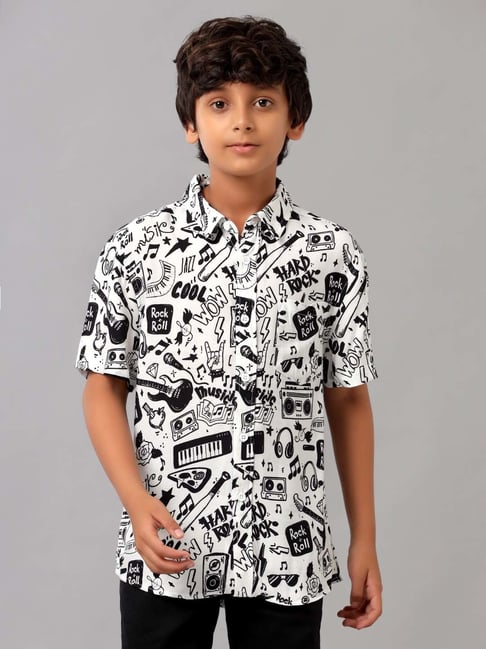 Under Fourteen Only Kids Black & White Printed Shirt-picture-38