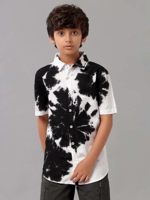 Under Fourteen Only Kids Black & White Cotton Printed Shirt-picture-37