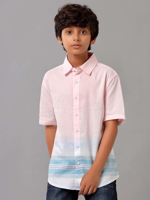 Under Fourteen Only Kids Pink & Blue Cotton Striped Shirt-picture-30