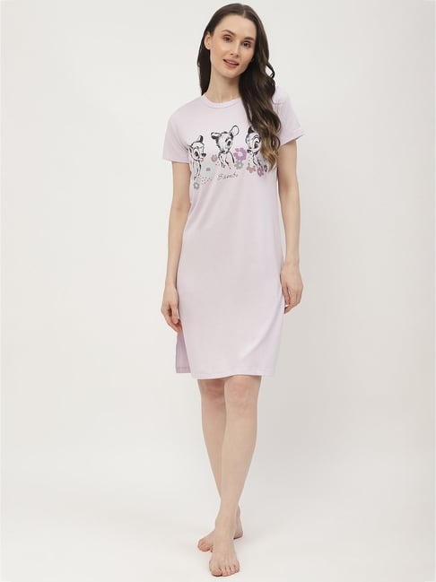 MADAME M Secret Mauve Cotton Graphic Print Night Dress-image-16