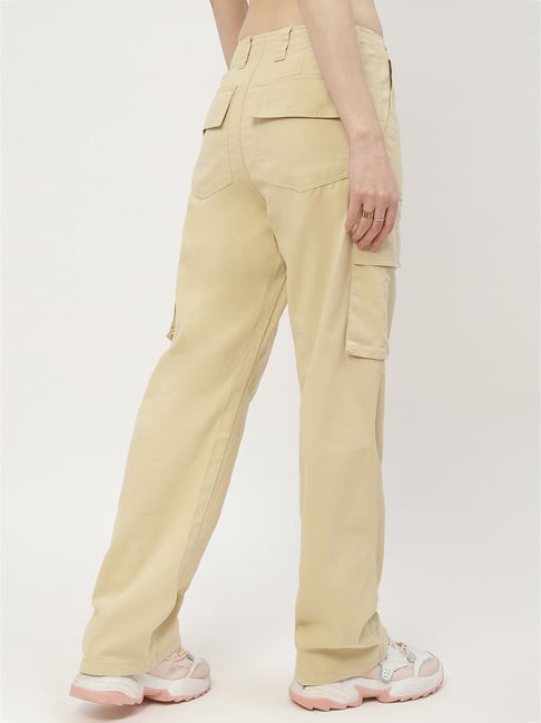 Bershka straight leg cargo trousers in beige | ASOS