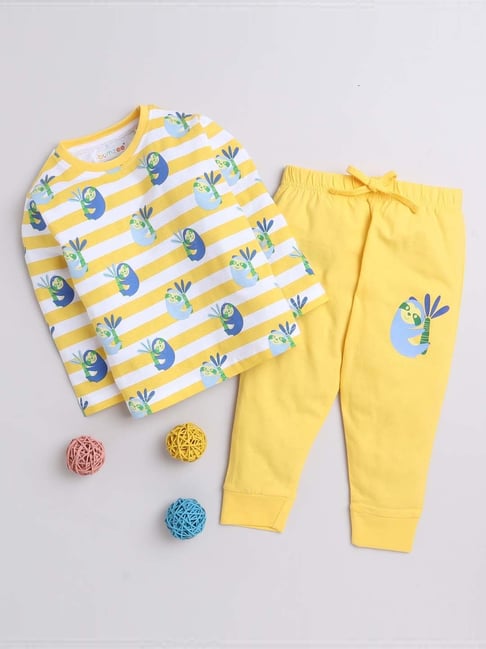 Bumzee Kids Yellow & Blue Cotton Printed Full Sleeves T-Shirt Set-picture-44