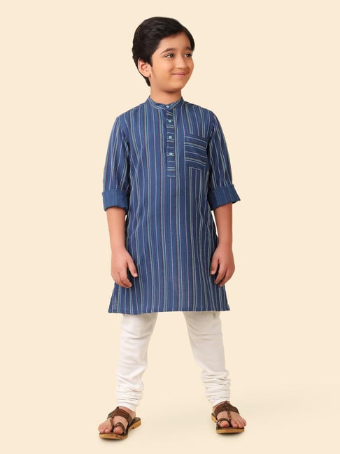 Fabindia Kids Blue Striped Full Sleeves Kurta-picture-24