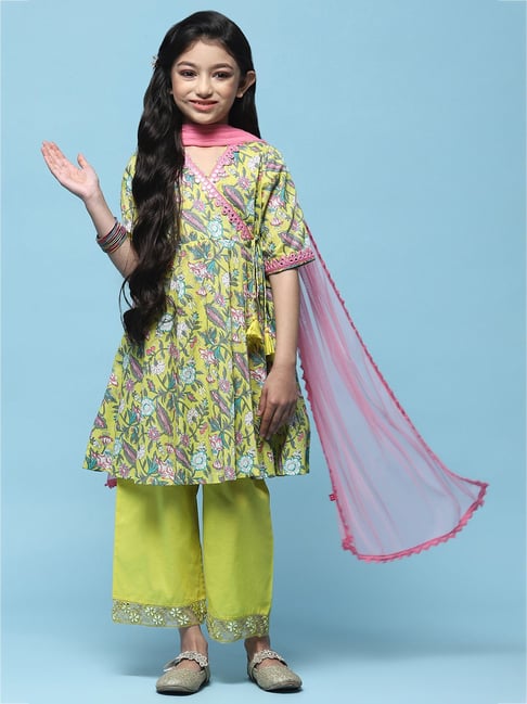 BIBA Girls Green & Pink Floral Print Kurta, Pants, with Dupatta-picture-11