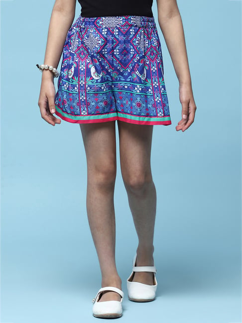 BIBA Girls Blue Printed Shorts