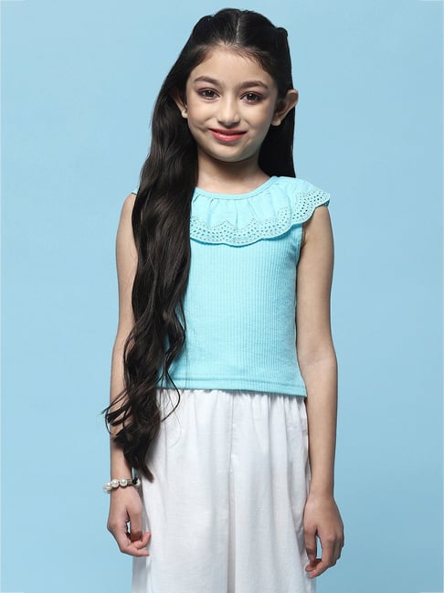 BIBA Girls Turquoise Solid Top