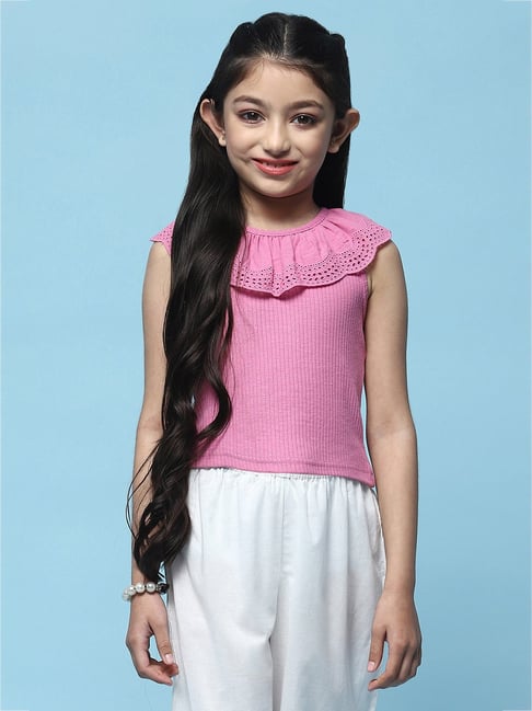BIBA Girls Pink Solid Top