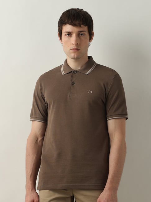SELECTED HOMME Dark Brown Slim Fit Cotton Polo T-Shirt