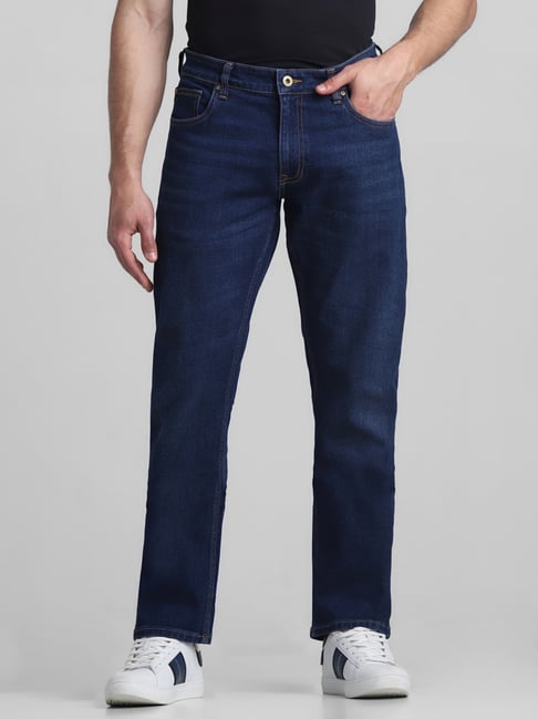 Jack Jones Dark Blue Denim Cotton Regular Fit Jeans