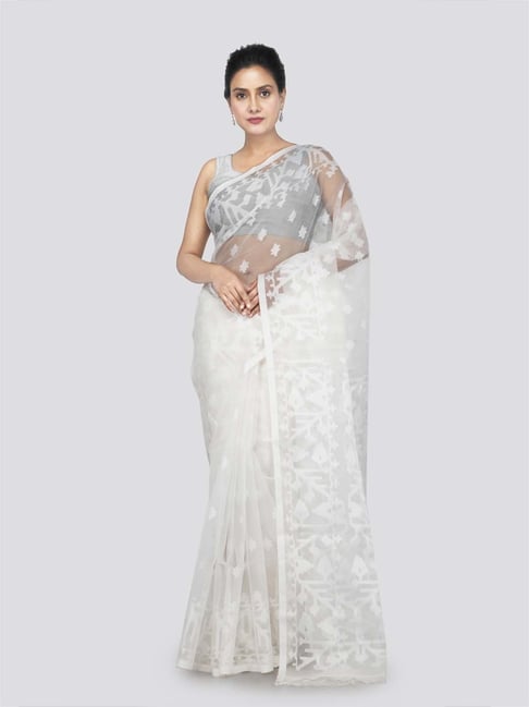 Pinkloom White Silk Woven Saree With Unstitched Blouse-picture-35