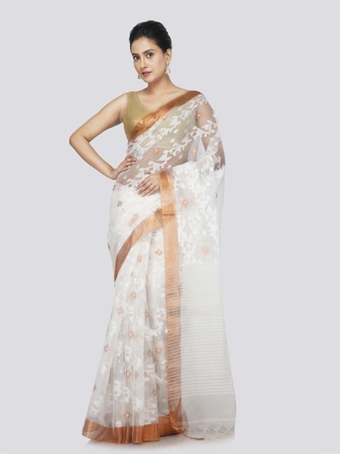 Pinkloom White Silk Woven Saree With Unstitched Blouse-picture-16