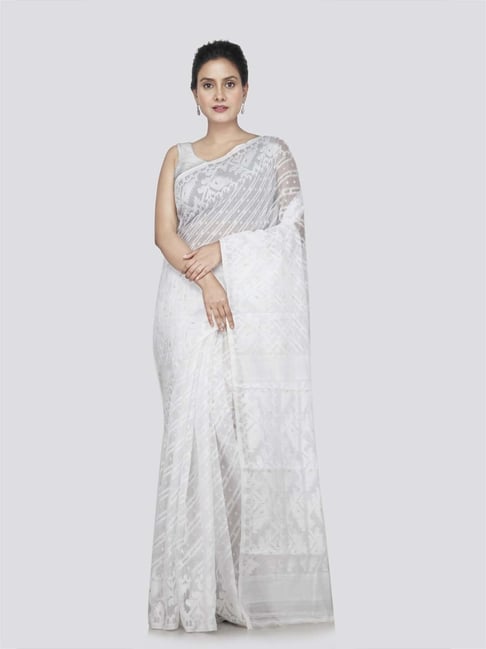 Pinkloom White Cotton Woven Saree-picture-17
