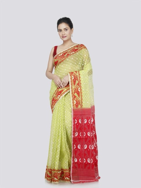 Pinkloom Green & Red Cotton Woven Saree-picture-30