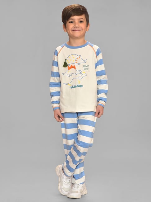 MiArcus Kids Blue & White Printed Full Sleeves T-Shirt with Pyjamas-picture-20