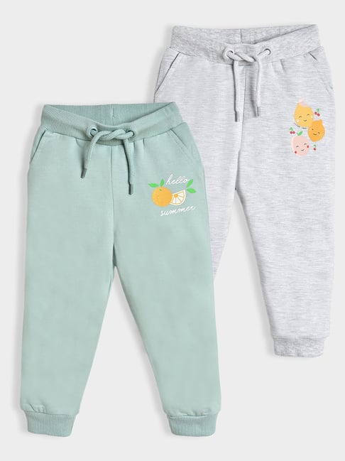 MiArcus Kids Green & Grey Printed Joggers (Pack Of 2)