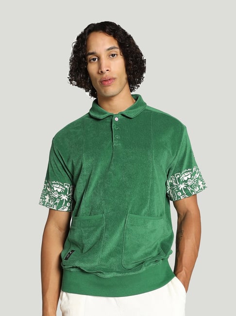 Puma THE FAIRGROUNDS Green Regular Fit Basketball Polo T Shirt