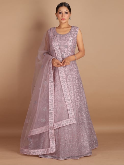 Odette Pink Embroidered Maxi Dress With Dupatta