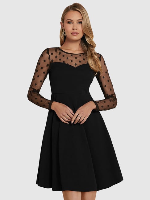 black knee length skater dress Charmyi Womens Size S Long Sleeve Skater Knee Length Dress Waist Tie Black