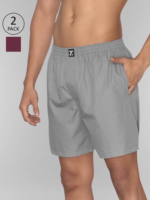 XYXX Grey & Burgundy Relaxed Fit Boxers - Pack of 2-picture-32