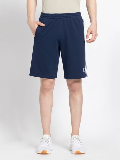 Adidas Originals Blue Regular Fit Striped Cotton Shorts
