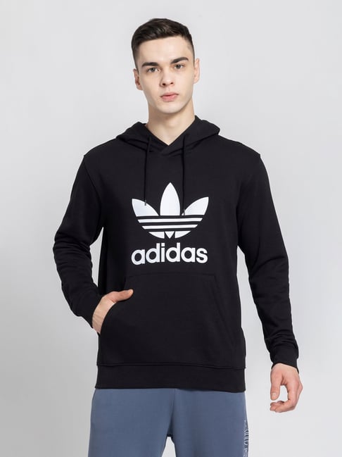 Adidas Originals Black Regular Fit Cotton Trefoil Hooded Sweatshirt-picture-27