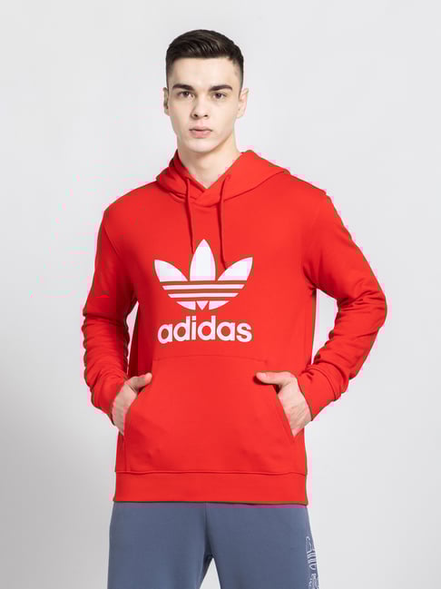 Buy Adidas Originals Red Regular Fit Cotton Trefoil Hooded