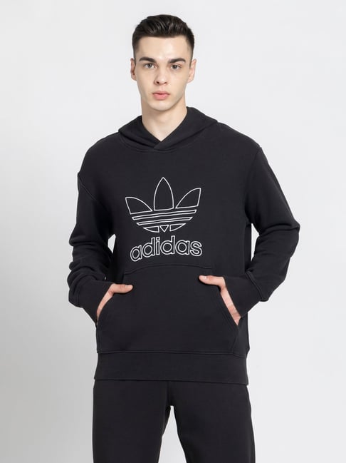 Adidas Originals Black Loose Fit Cotton Ultimate Trefoil Hooded Sweatshirt-picture-30