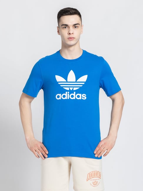 Buy Adidas Originals Blue Regular Fit Cotton Trefoil Crew T-Shirt