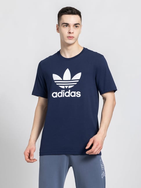 Buy Adidas Originals Blue Regular Fit Cotton Trefoil Crew T-Shirt