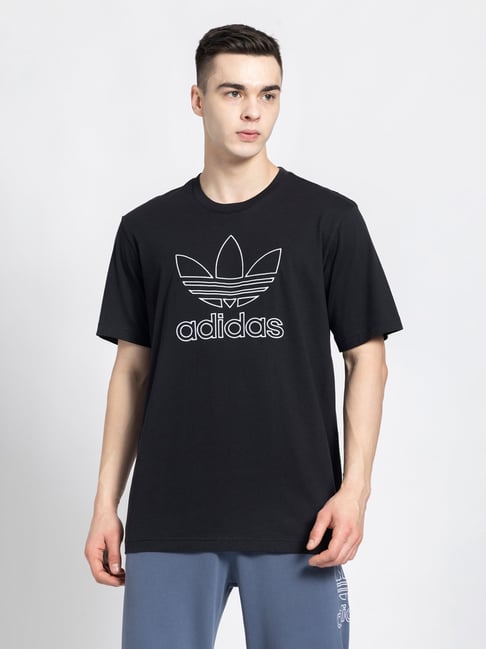 Adidas Originals Black Regular Fit Cotton Ultimate Trefoil T-Shirt