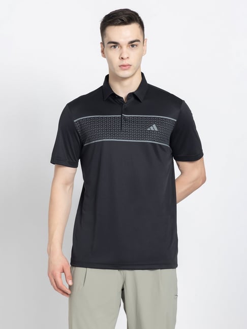 adidas Black Regular Fit Printed Golf Polo T-Shirt