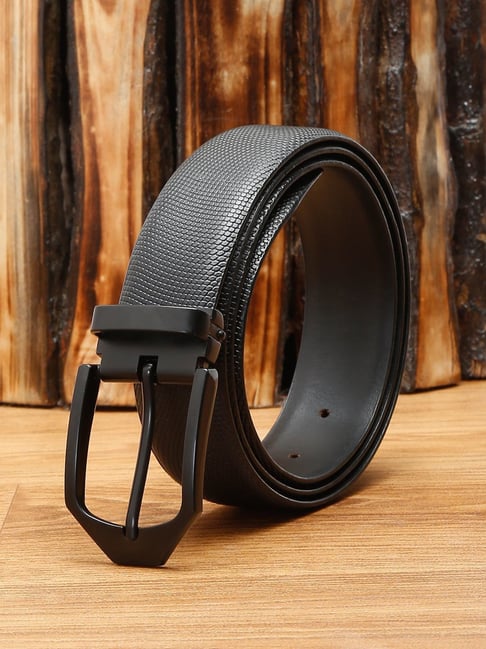 Buy Louis Stitch Black Textured Leather Formal Belt for Men at