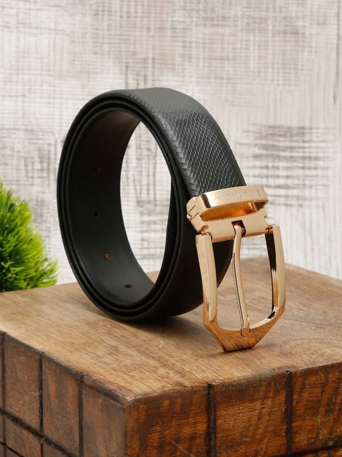 LOUIS STITCH Men Black Leather Formal Belt