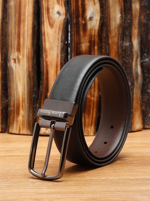 Buy Louis Stitch Black Textured Leather Reversible Belt for Men at