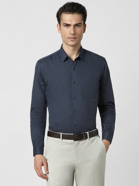 Buy Peter England Navy Regular Fit Texture Shirt for Mens Online