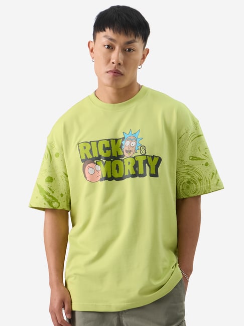 The Souled Store Rick & Morty: Done with this Universe Light Green Graphic Print Oversized T-Shirt