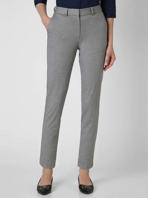 Buy Women Grey Textured Formal Regular Fit Trousers Online - 760211 | Van  Heusen