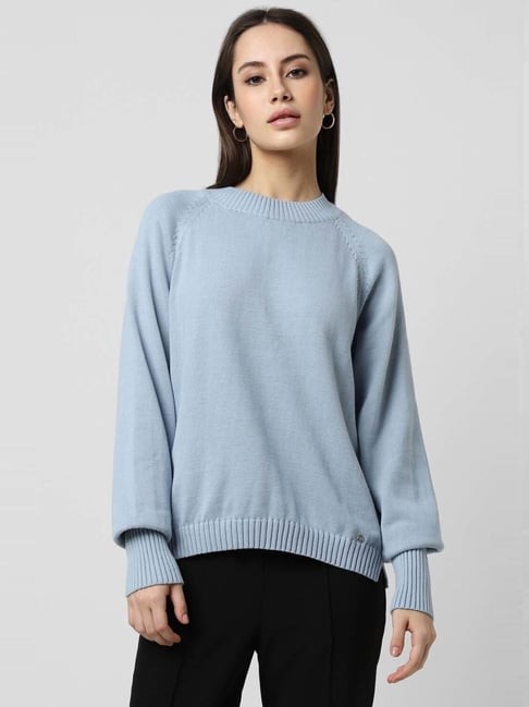 Van Heusen Blue Cotton Crochet Pattern Sweater-picture-45