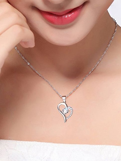 Buy Peora Silver-Plated Letter B Heart Pendant Chain Necklace