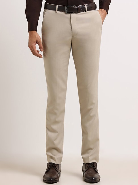 WES Formals by Westside Striped Grey Slim-Fit Trousers