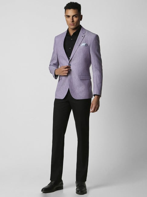 Buy Van Heusen Purple Linen Slim Fit Textured Blazer for Mens