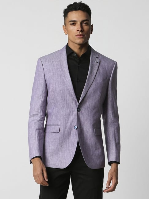 Van Heusen Purple Linen Slim Fit Textured Blazer