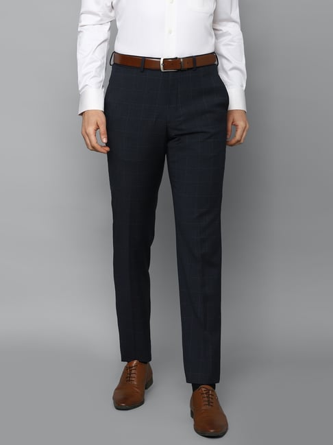 Louis Philippe Navy Slim Fit Checks Trousers