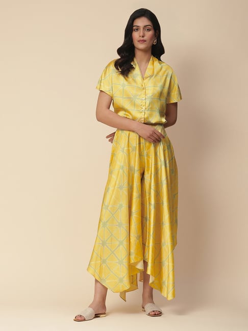 aarke Ritu Kumar Yellow Printed Shirt With Pants-picture-18