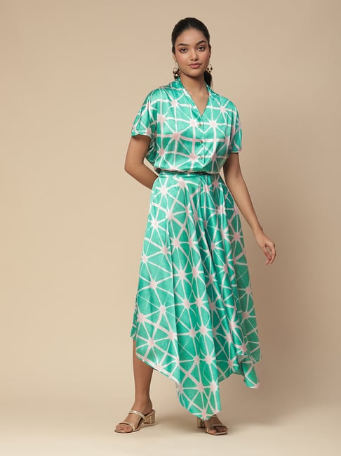 aarke Ritu Kumar Green Printed Shirt With Pants