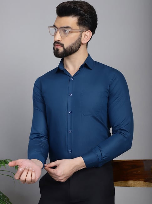 Indian Needle Teal Regular Fit Shirt - Main Image