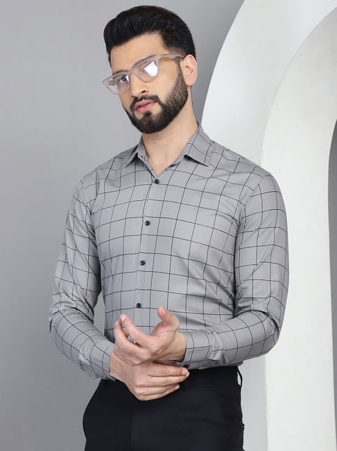 Indian Needle Grey Regular Fit Check Cotton Shirt-picture-36