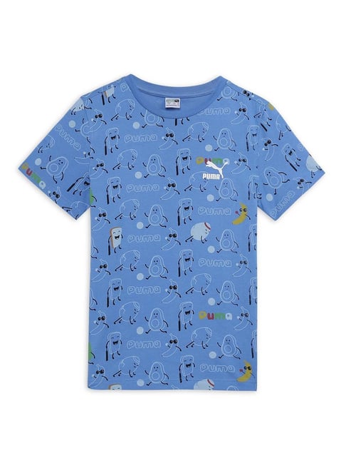 Puma Kids Classics Blue Cotton Printed T-Shirt-picture-24