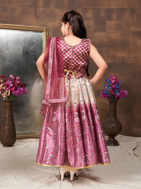 Bollywood Pink and Cream Silk Lehenga with Silk Choli Andaaz Fashion -  Dmv11041